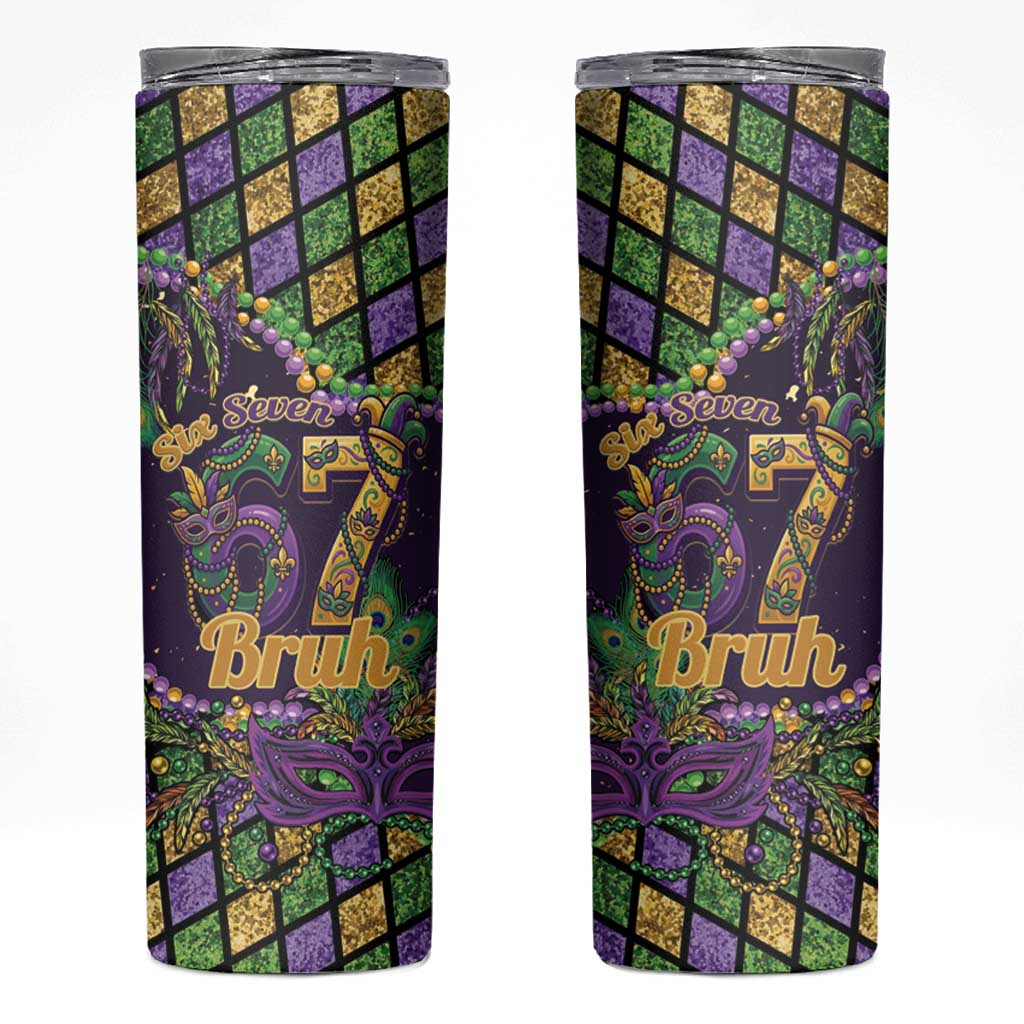 Six Seven Mardi Gras Skinny Tumbler 67 Carnival Mask Beads - Wonder Print Shop