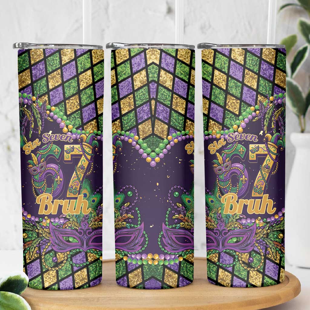 Six Seven Mardi Gras Skinny Tumbler 67 Carnival Mask Beads - Wonder Print Shop