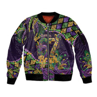 Six Seven Mardi Gras Sleeve Zip Bomber Jacket 67 Carnival Mask Beads - Wonder Print Shop