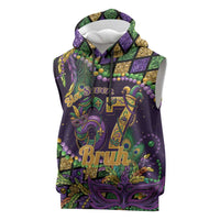 Six Seven Mardi Gras Sleeveless Hoodie 67 Carnival Mask Beads - Wonder Print Shop