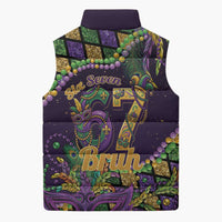 Six Seven Mardi Gras Sleeveless Puffer Jacket 67 Carnival Mask Beads - Wonder Print Shop