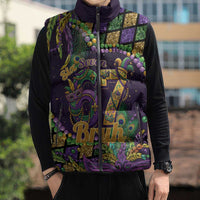 Six Seven Mardi Gras Sleeveless Puffer Jacket 67 Carnival Mask Beads - Wonder Print Shop