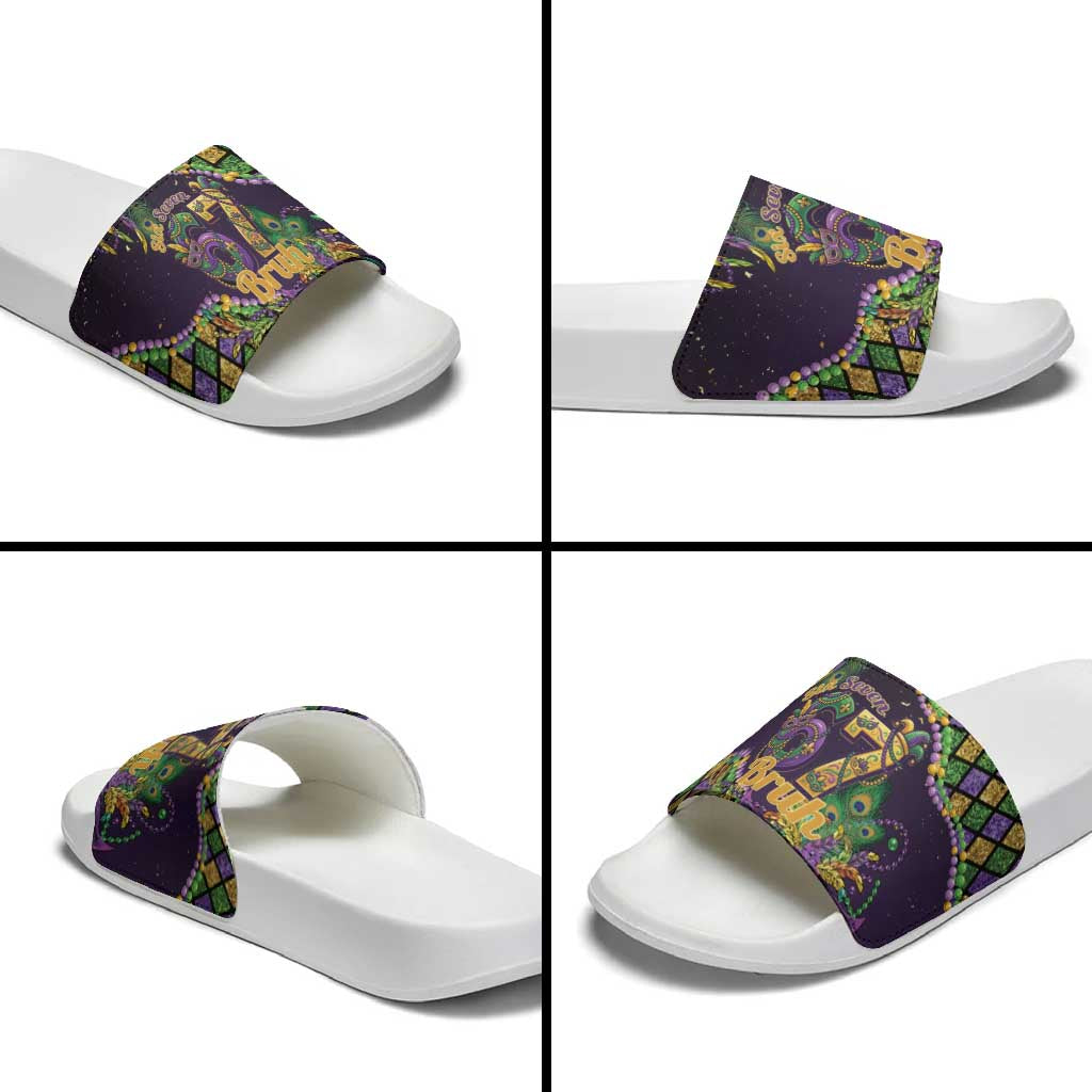Six Seven Mardi Gras Slide Sandals 67 Carnival Mask Beads - Wonder Print Shop