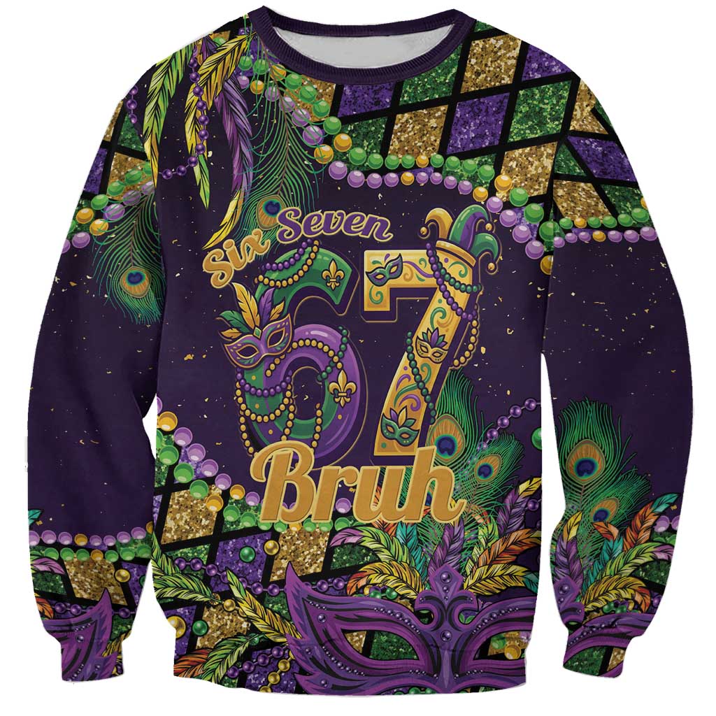 Six Seven Mardi Gras Sweatshirt 67 Carnival Mask Beads - Wonder Print Shop