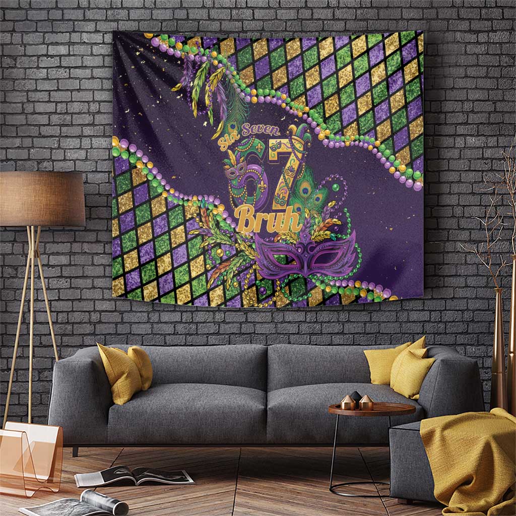 Six Seven Mardi Gras Tapestry 67 Carnival Mask Beads - Wonder Print Shop