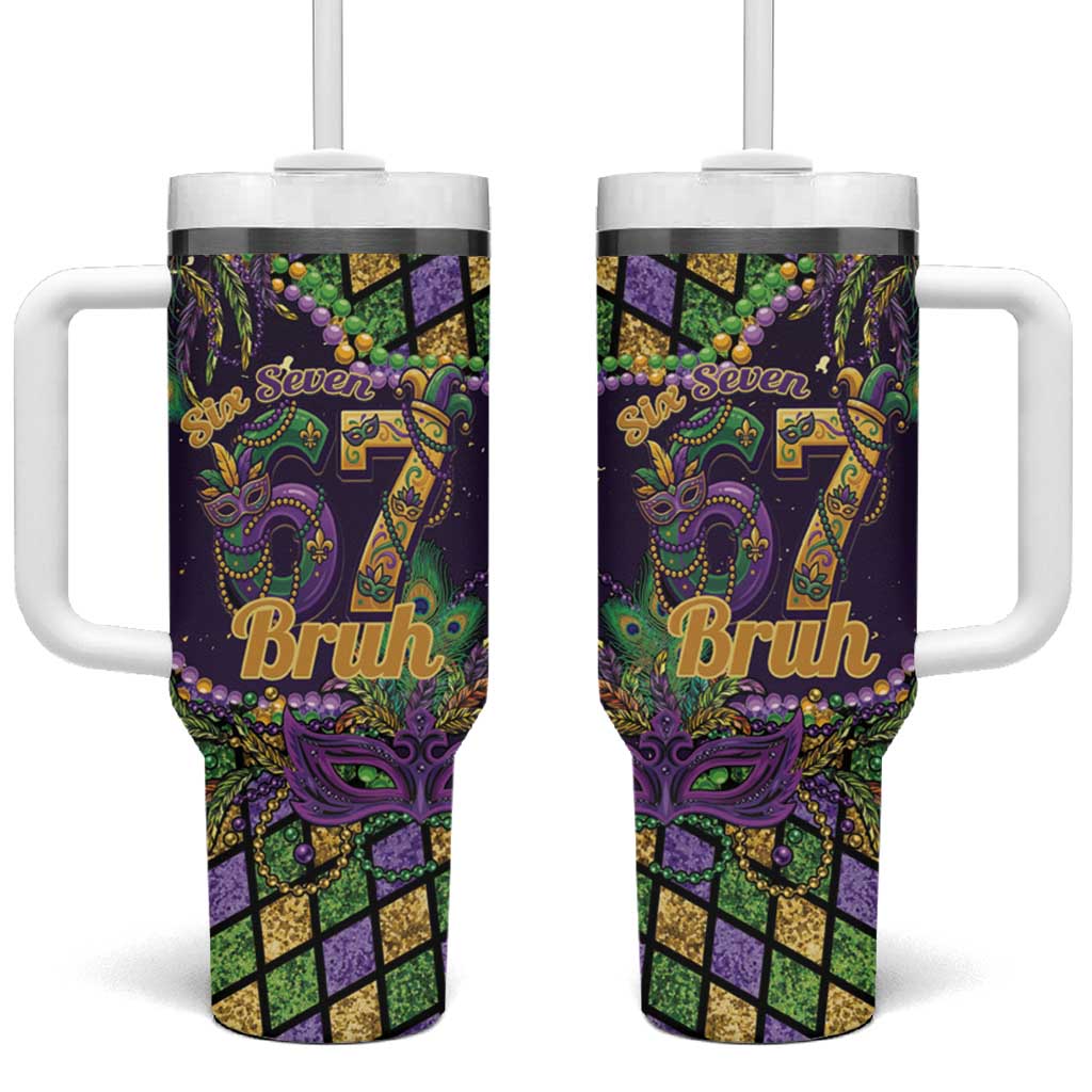 Six Seven Mardi Gras Tumbler With Handle 67 Carnival Mask Beads - Wonder Print Shop