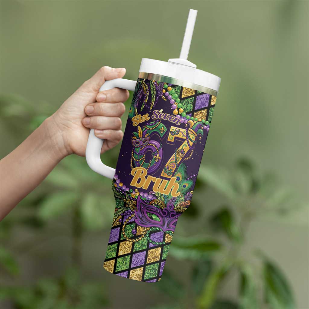 Six Seven Mardi Gras Tumbler With Handle 67 Carnival Mask Beads - Wonder Print Shop