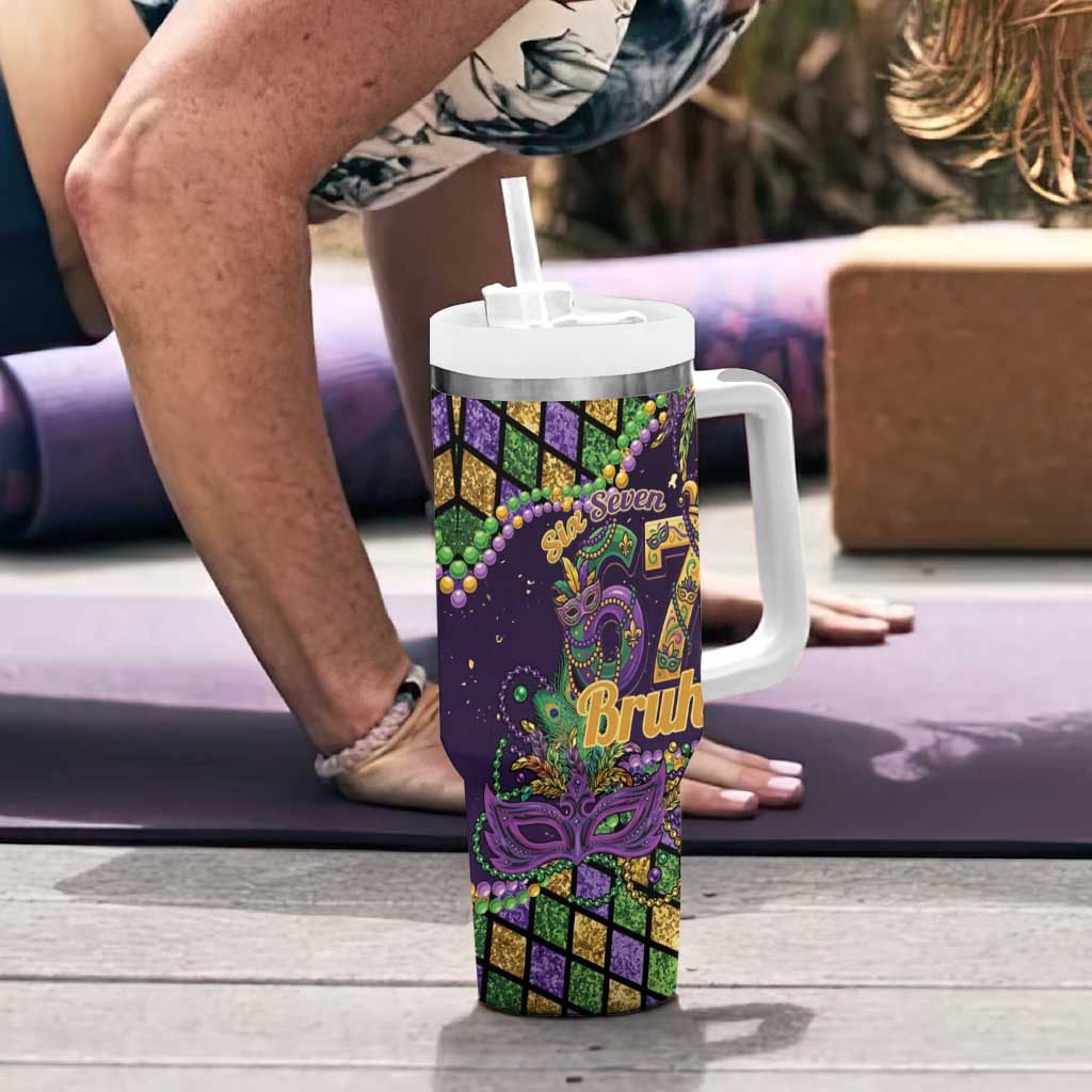 Six Seven Mardi Gras Tumbler With Handle 67 Carnival Mask Beads - Wonder Print Shop