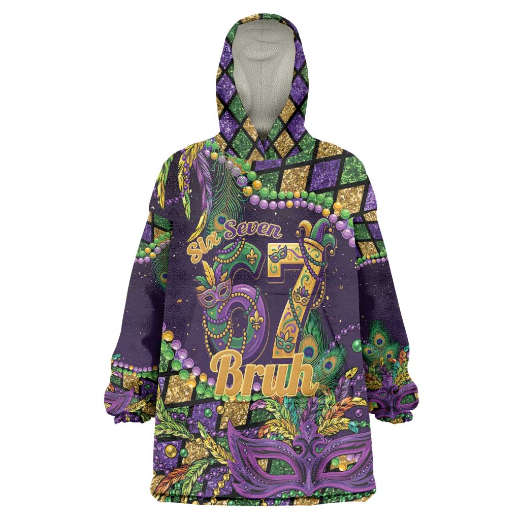 Six Seven Mardi Gras Wearable Blanket Hoodie 67 Carnival Mask Beads - Wonder Print Shop