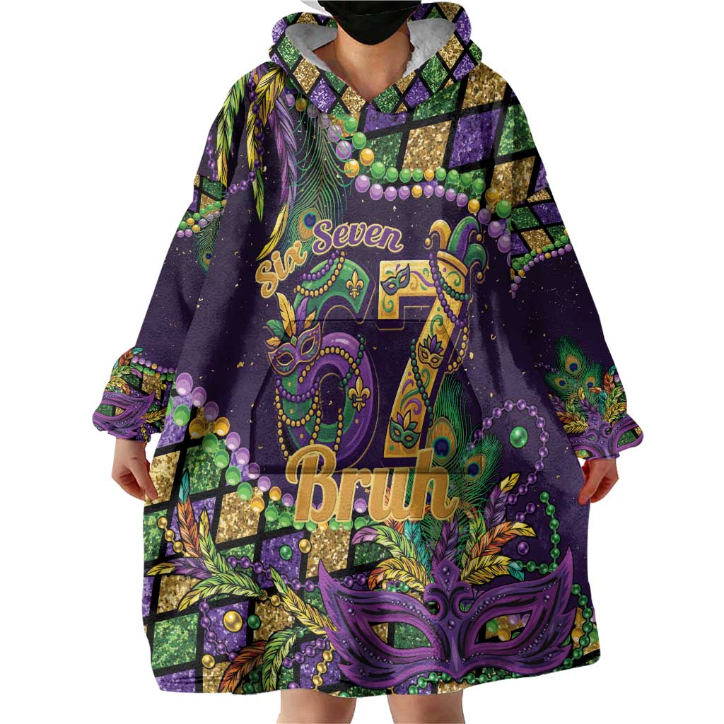 Six Seven Mardi Gras Wearable Blanket Hoodie 67 Carnival Mask Beads - Wonder Print Shop
