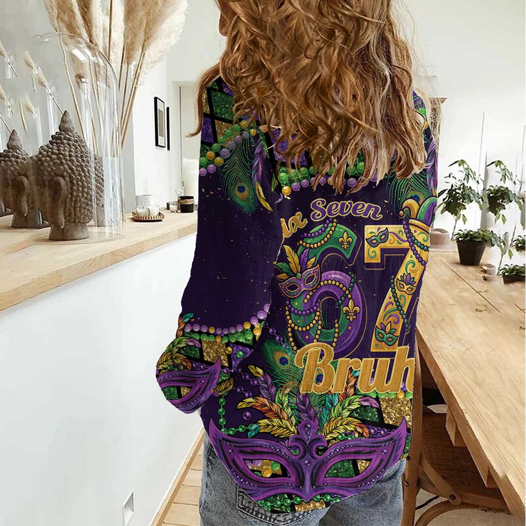 Six Seven Mardi Gras Women Casual Shirt 67 Carnival Mask Beads - Wonder Print Shop