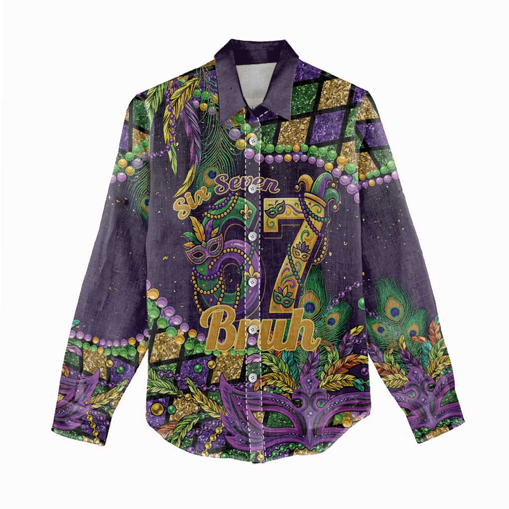 Six Seven Mardi Gras Women Casual Shirt 67 Carnival Mask Beads - Wonder Print Shop