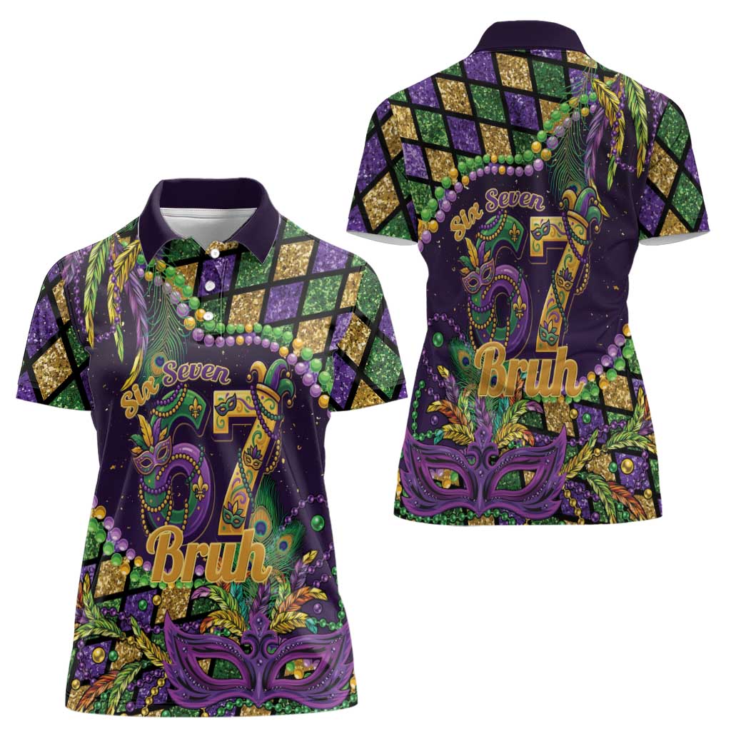 Six Seven Mardi Gras Women Polo Shirt 67 Carnival Mask Beads - Wonder Print Shop