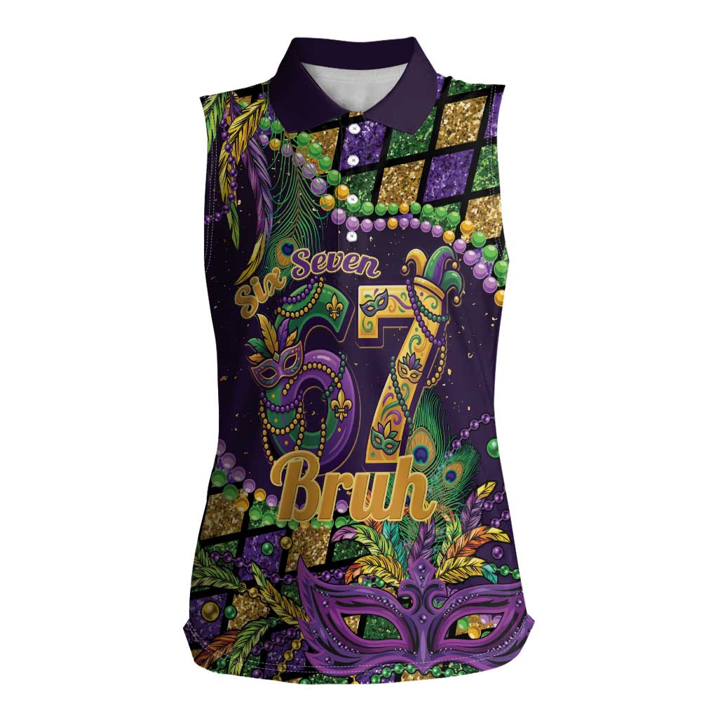 Six Seven Mardi Gras Women Sleeveless Polo Shirt 67 Carnival Mask Beads - Wonder Print Shop