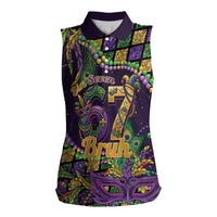 Six Seven Mardi Gras Women Sleeveless Polo Shirt 67 Carnival Mask Beads - Wonder Print Shop