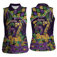 Six Seven Mardi Gras Women Sleeveless Polo Shirt 67 Carnival Mask Beads - Wonder Print Shop