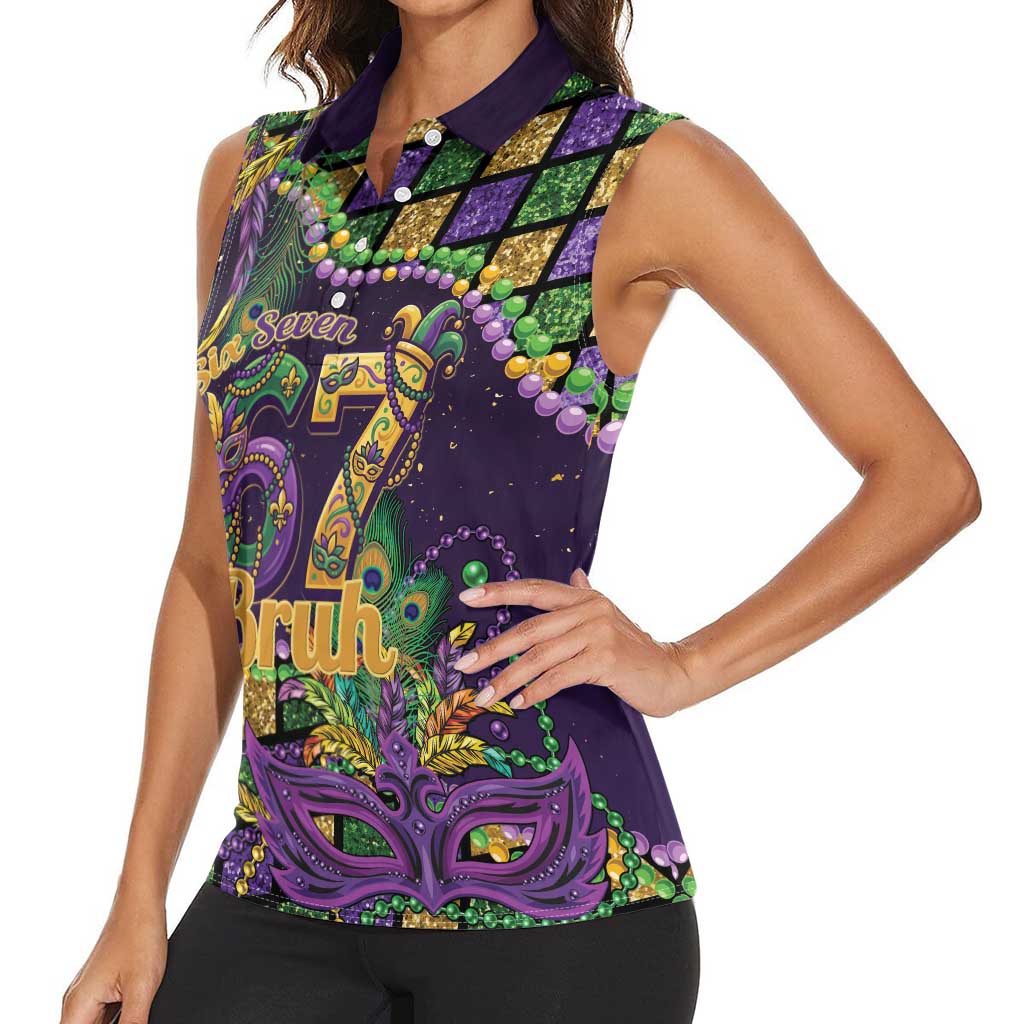 Six Seven Mardi Gras Women Sleeveless Polo Shirt 67 Carnival Mask Beads - Wonder Print Shop