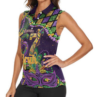 Six Seven Mardi Gras Women Sleeveless Polo Shirt 67 Carnival Mask Beads - Wonder Print Shop