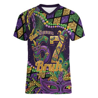 Six Seven Mardi Gras Women V-Neck T-Shirt 67 Carnival Mask Beads - Wonder Print Shop