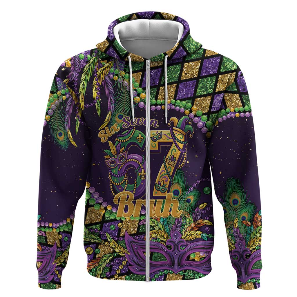 Six Seven Mardi Gras Zip Hoodie 67 Carnival Mask Beads - Wonder Print Shop