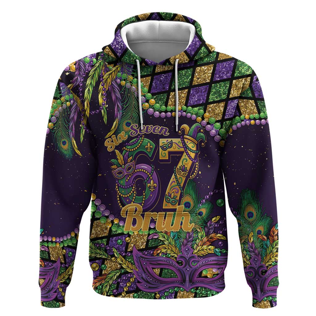 Six Seven Mardi Gras Zip Hoodie 67 Carnival Mask Beads - Wonder Print Shop