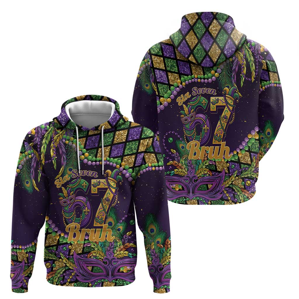 Six Seven Mardi Gras Zip Hoodie 67 Carnival Mask Beads - Wonder Print Shop