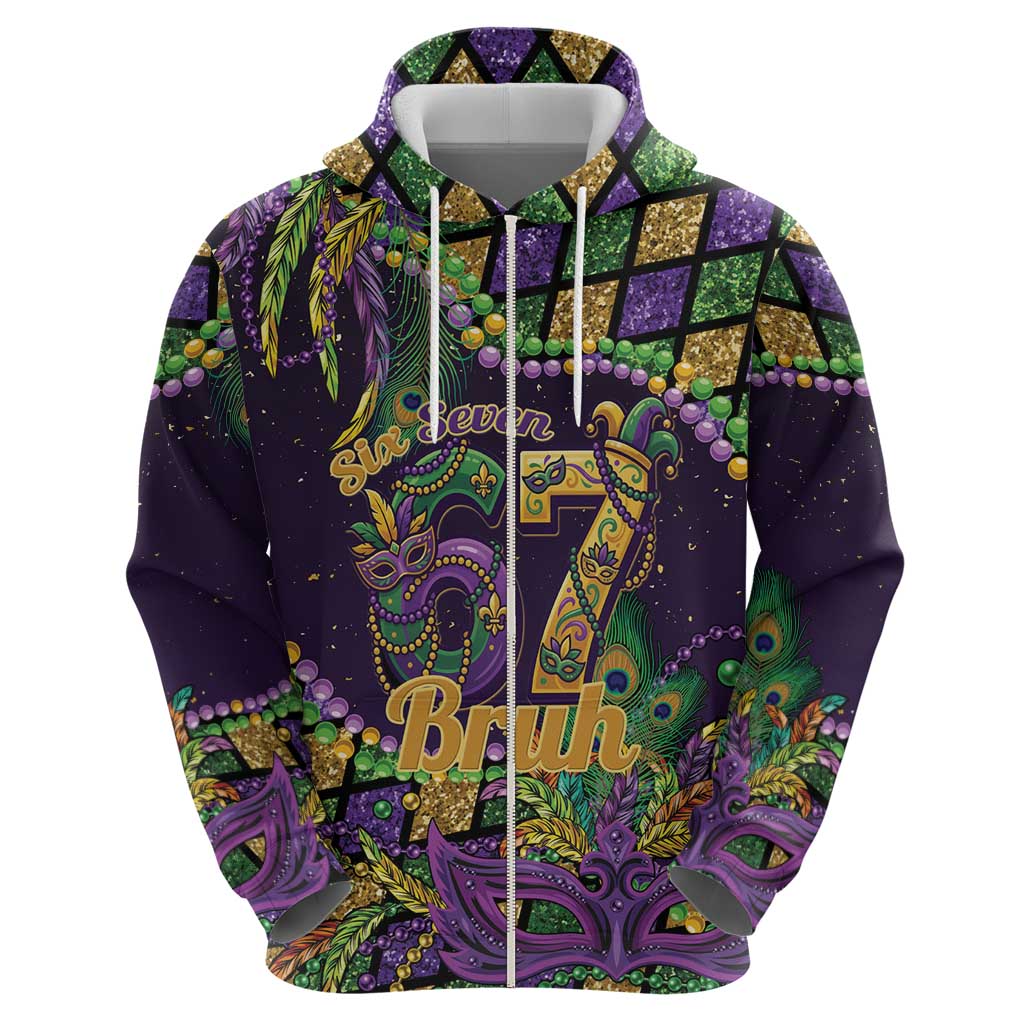 Six Seven Mardi Gras Zip Hoodie 67 Carnival Mask Beads - Wonder Print Shop