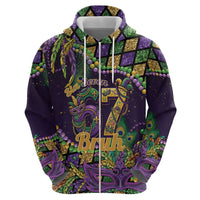 Six Seven Mardi Gras Zip Hoodie 67 Carnival Mask Beads - Wonder Print Shop