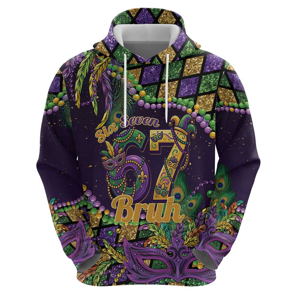 Six Seven Mardi Gras Zip Hoodie 67 Carnival Mask Beads - Wonder Print Shop