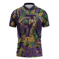 Six Seven Mardi Gras Zipper Polo Shirt 67 Carnival Mask Beads - Wonder Print Shop