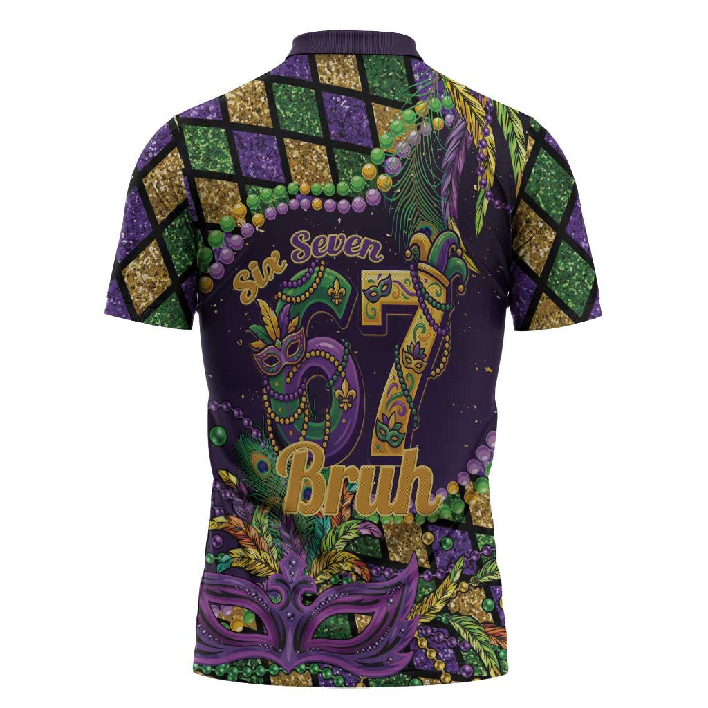 Six Seven Mardi Gras Zipper Polo Shirt 67 Carnival Mask Beads - Wonder Print Shop