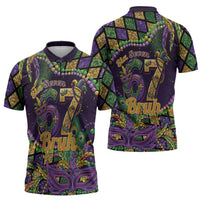 Six Seven Mardi Gras Zipper Polo Shirt 67 Carnival Mask Beads - Wonder Print Shop