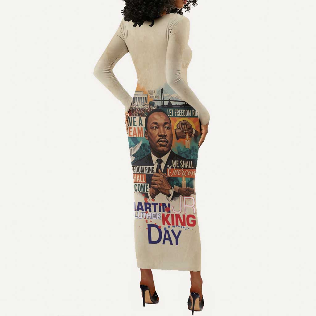 Martin Luther King MLK Long Sleeve Bodycon Dress I Have a Dream Vintage Art - Wonder Print Shop