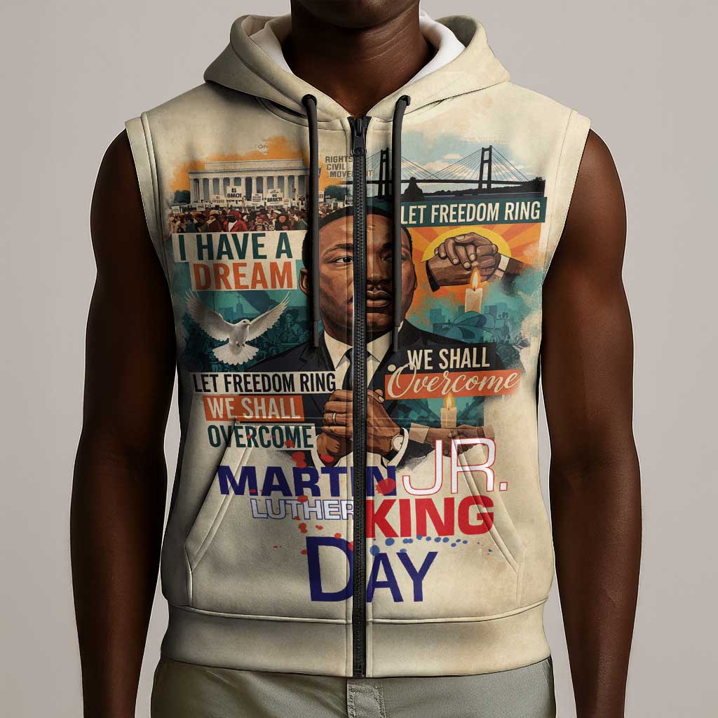 Martin Luther King MLK Sleeveless Zip Hoodie I Have a Dream Vintage Art - Wonder Print Shop