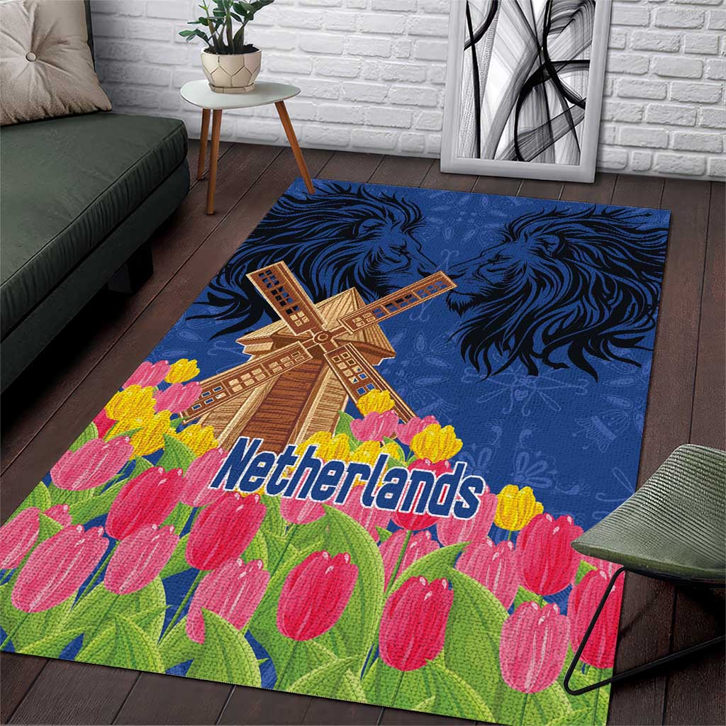 Netherlands Lion Area Rug Tulip And Windmill