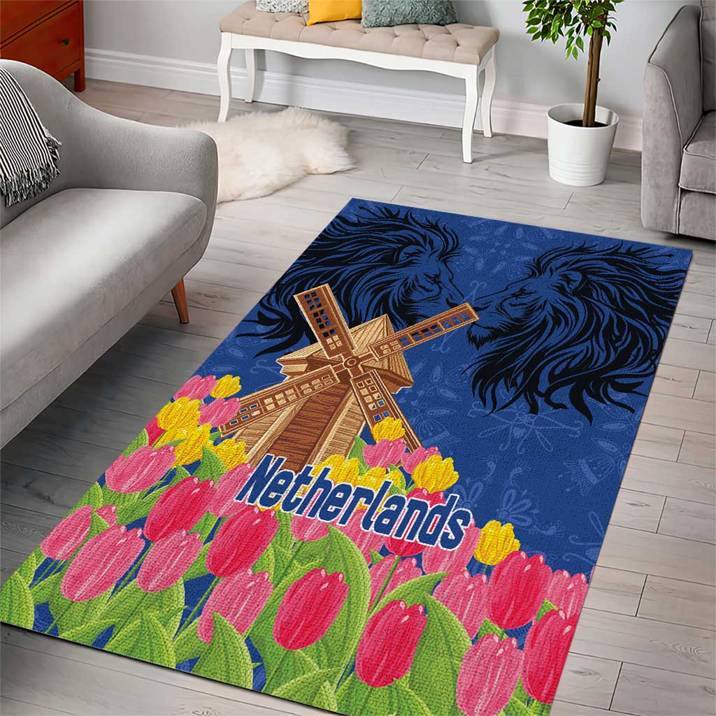 Netherlands Lion Area Rug Tulip And Windmill