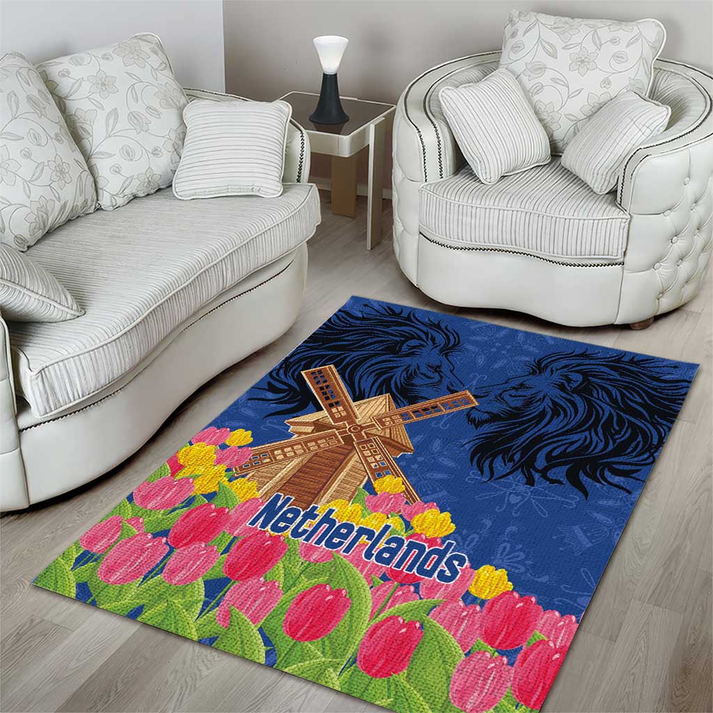 Netherlands Lion Area Rug Tulip And Windmill