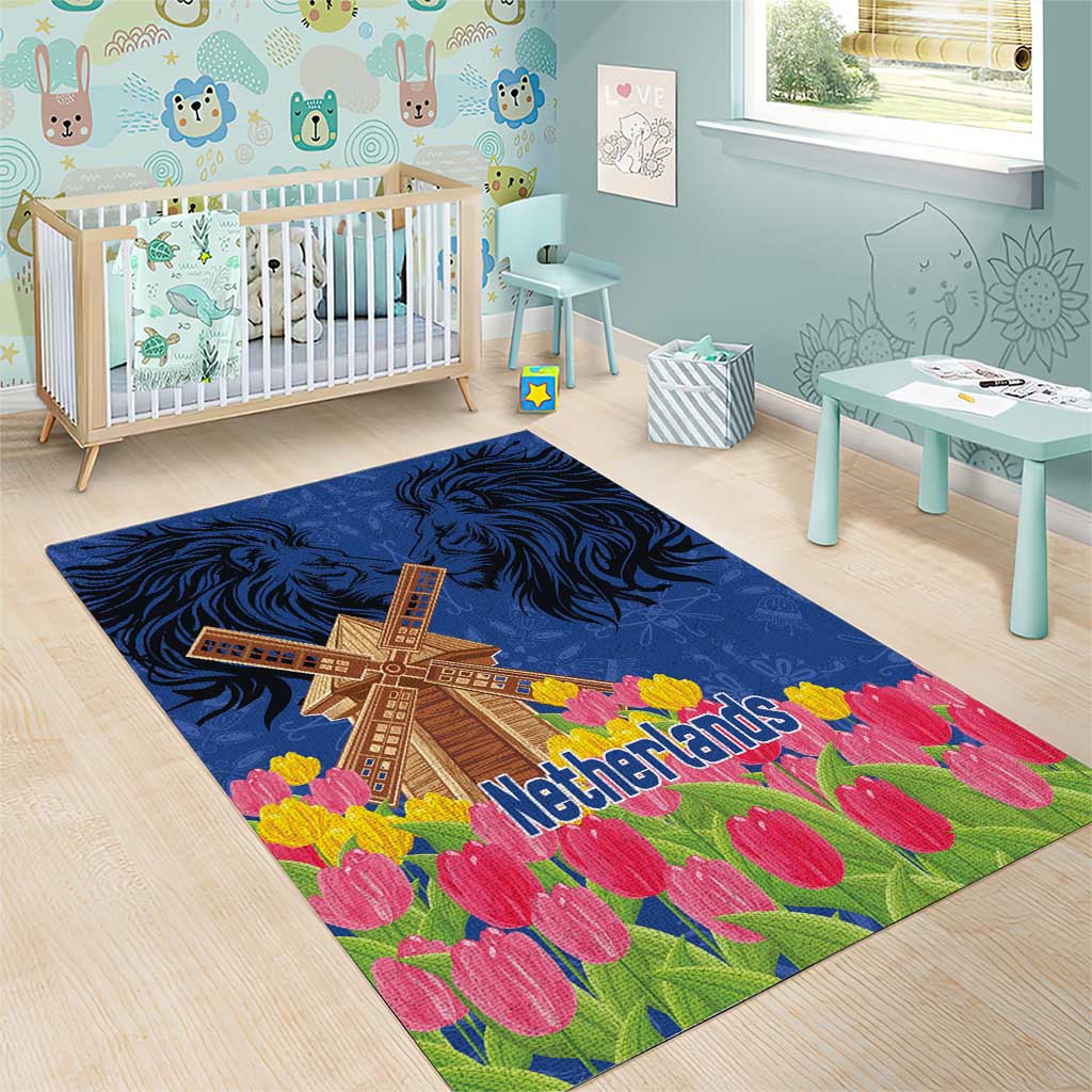 Netherlands Lion Area Rug Tulip And Windmill