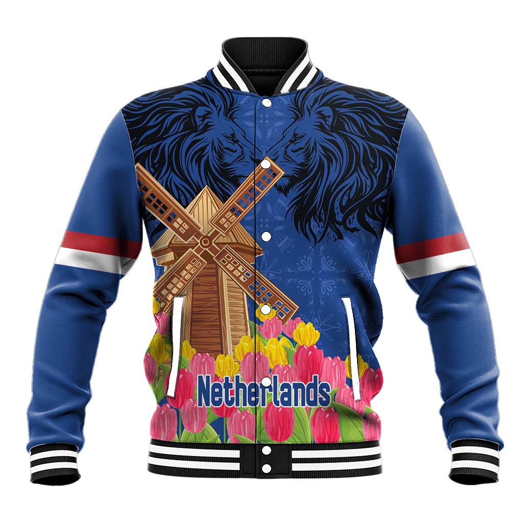 Netherlands Lion Baseball Jacket Tulip And Windmill