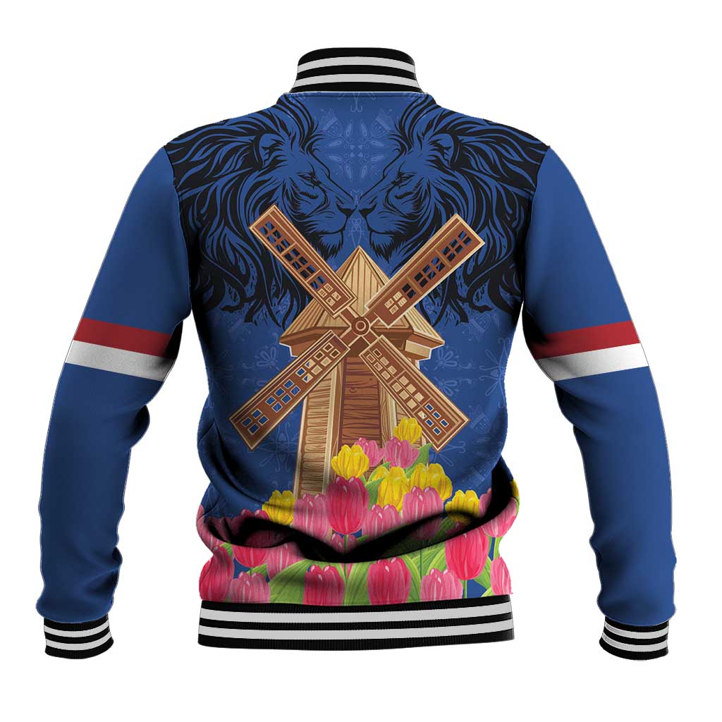 Netherlands Lion Baseball Jacket Tulip And Windmill