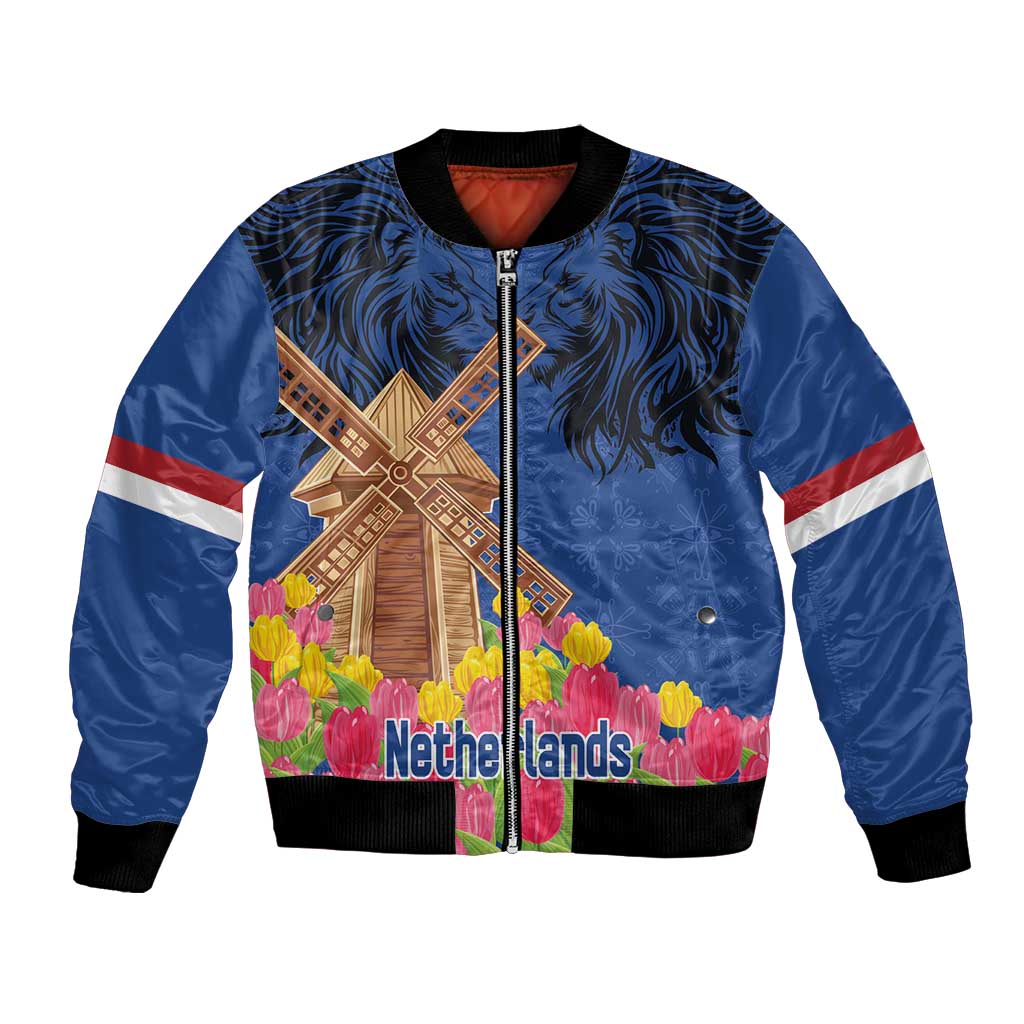 Netherlands Lion Bomber Jacket Tulip And Windmill