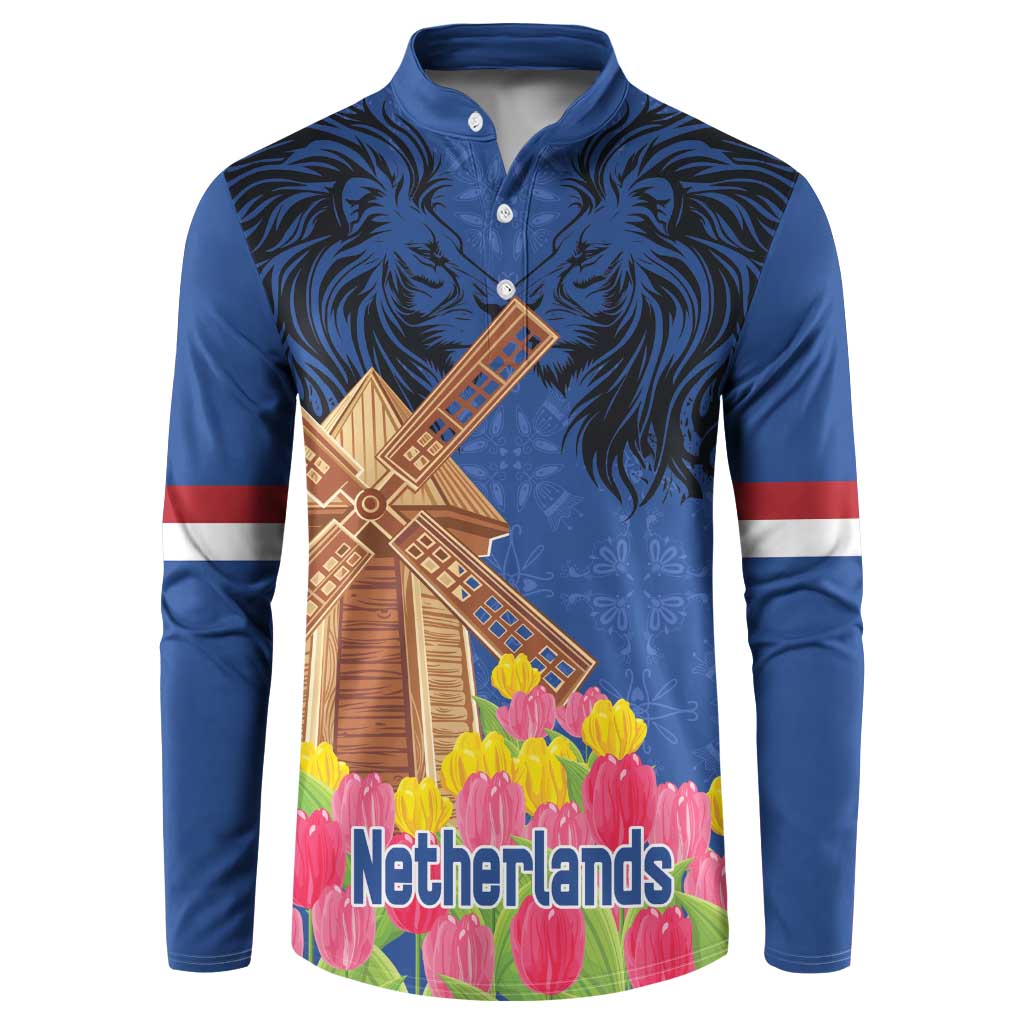 Netherlands Lion Button Sweatshirt Tulip And Windmill