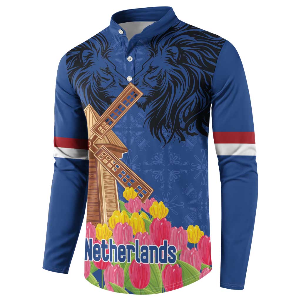 Netherlands Lion Button Sweatshirt Tulip And Windmill