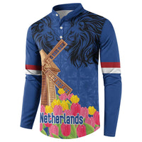 Netherlands Lion Button Sweatshirt Tulip And Windmill