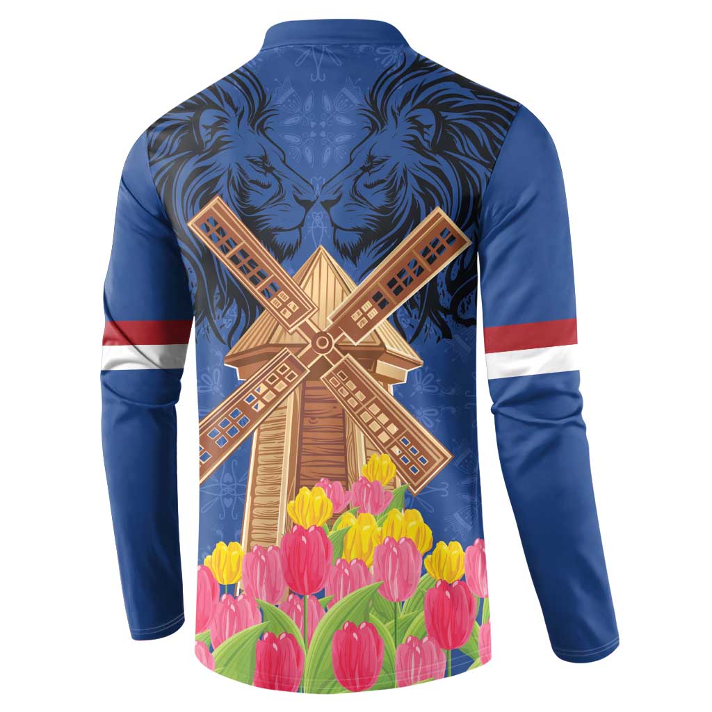 Netherlands Lion Button Sweatshirt Tulip And Windmill
