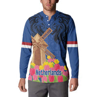 Netherlands Lion Button Sweatshirt Tulip And Windmill