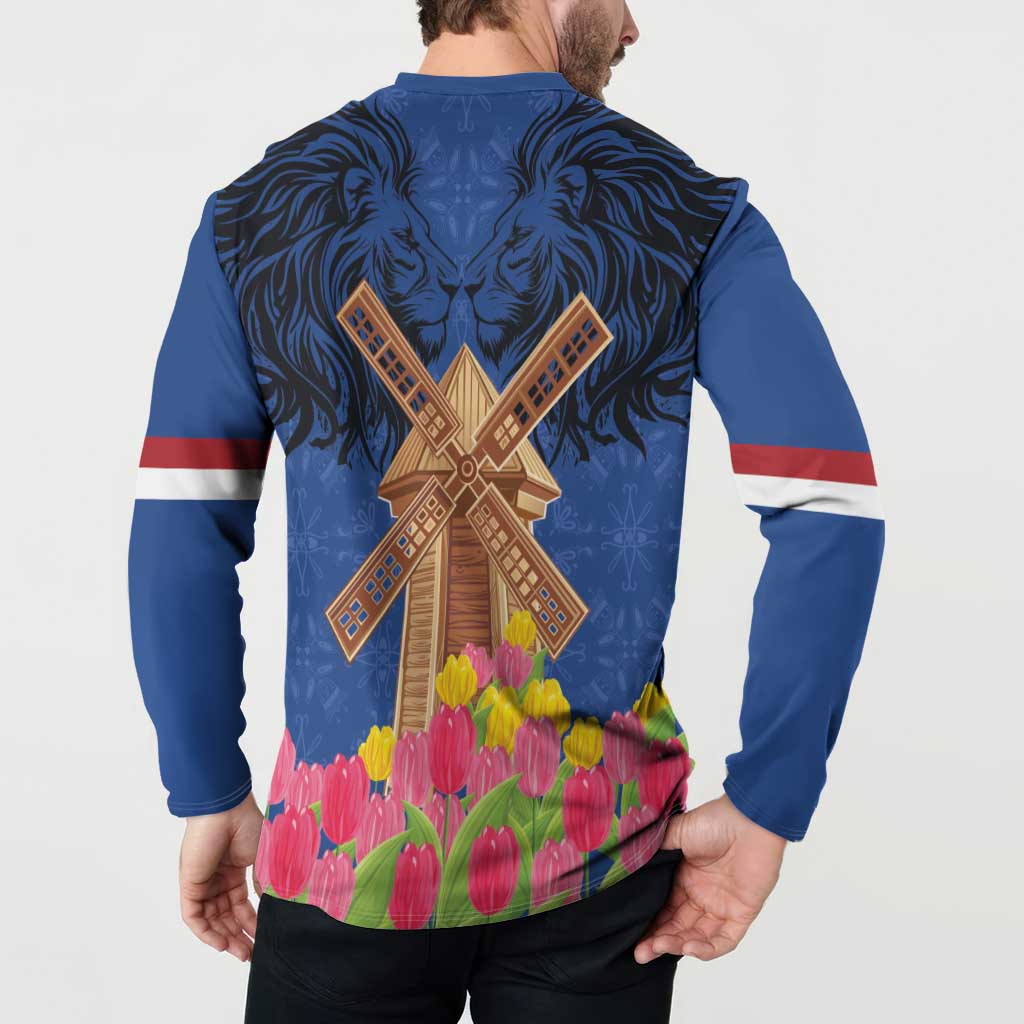 Netherlands Lion Button Sweatshirt Tulip And Windmill