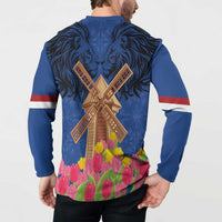 Netherlands Lion Button Sweatshirt Tulip And Windmill