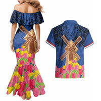 Netherlands Lion Couples Matching Mermaid Dress and Hawaiian Shirt Tulip And Windmill