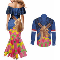 Netherlands Lion Couples Matching Mermaid Dress and Long Sleeve Button Shirt Tulip And Windmill